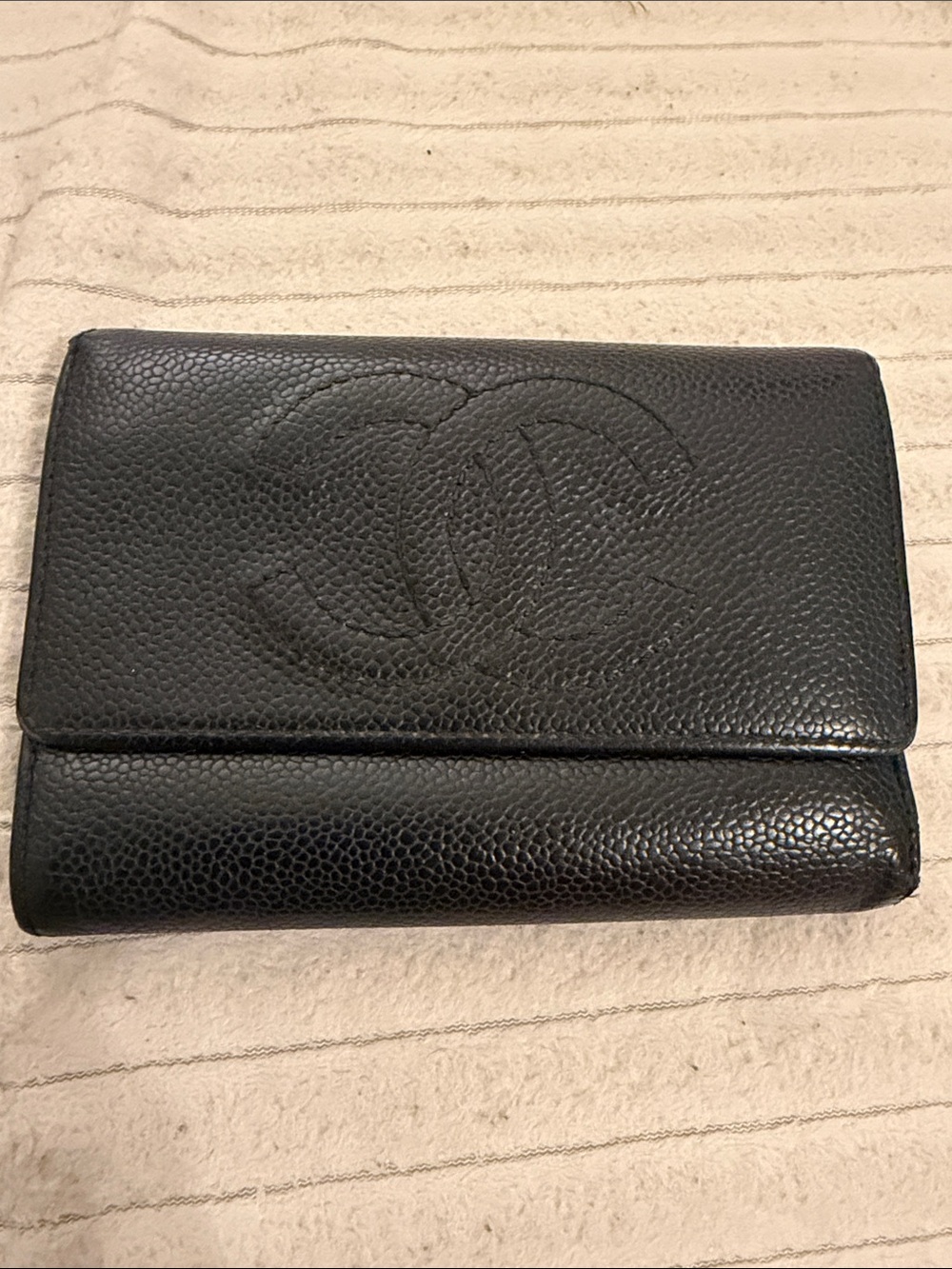 CHANEL Black Quilted Caviar Leather Fold-Over Wallet